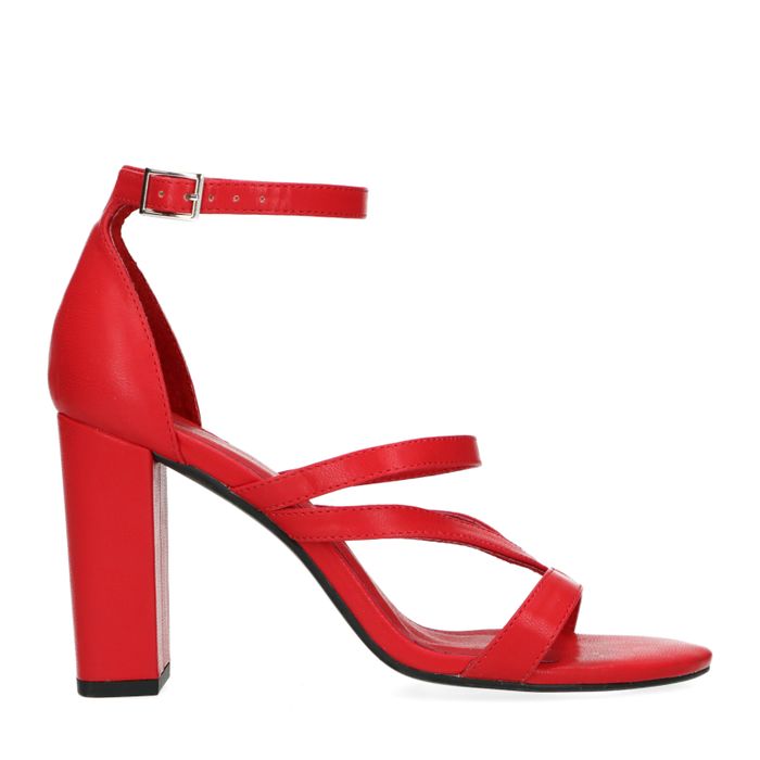 Rode sandalen met hoge hak