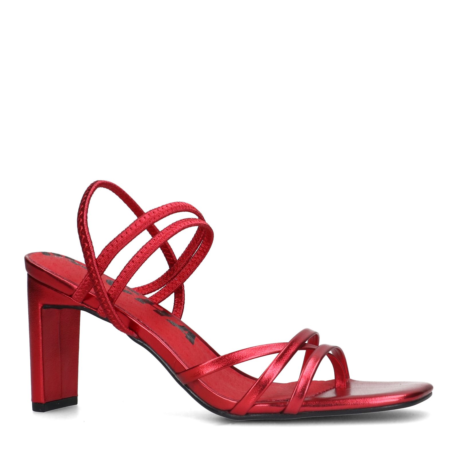 Rode metallic hak sandalen met bandjes - Damesschoenen – SACHA