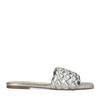 Zilveren slippers met brede gevlochten band