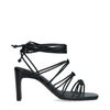 Zwarte hak sandalen met lange strikveters