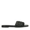 Zwarte slippers met brede gevlochten band