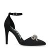 Zwarte gesloten pumps met zilverkleurige strass strik