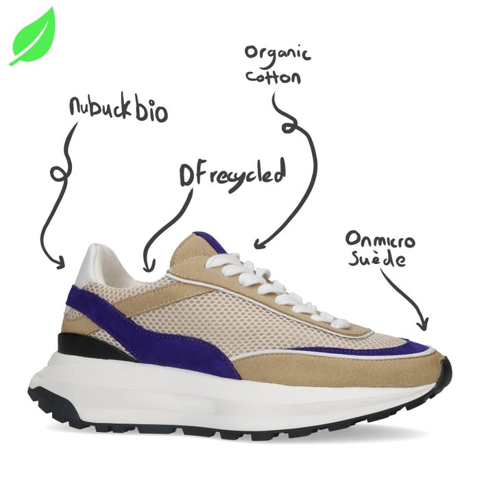 Vegan beige sneakers met paarse details