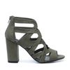 Donkergroene opengewerkte sandalen met hak