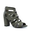 Donkergroene opengewerkte sandalen met hak