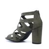 Donkergroene opengewerkte sandalen met hak