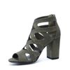 Donkergroene opengewerkte sandalen met hak