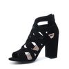 Zwarte opengewerkte sandalen met hak