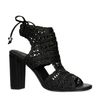 Zwarte opengewerkte sandalen met hak