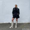Bottines hautes en cuir avec semelle plateforme - beige