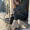 Bottes à lacets en cuir avec semelle plateforme - blanc cassé