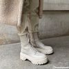 Bottes à lacets en cuir avec semelle plateforme - blanc cassé