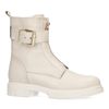 Bottines motardes en cuir avec boucle - beige