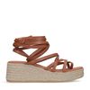 Sandales à semelle plateforme en cuir à lacets - cognac