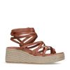 Sandales à semelle plateforme en cuir à lacets - cognac