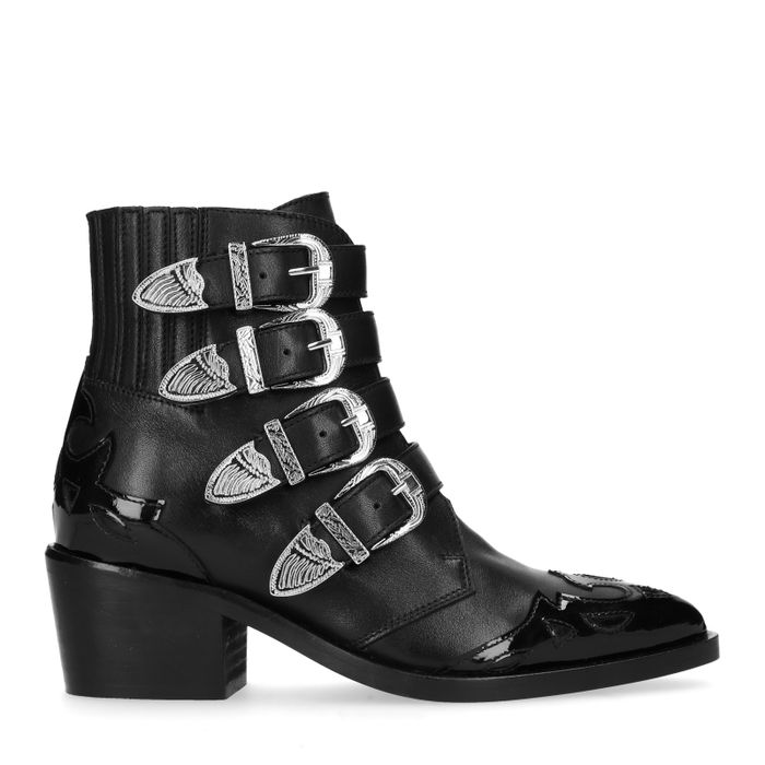 Bottines cuir à boucles avec détails - noir - femmes - SACHA