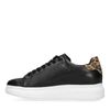 Baskets cuir à plateforme avec détail imprimé léopard - noir