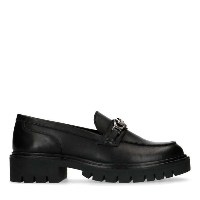 Loafers en cuir avec semelle plateforme - noir