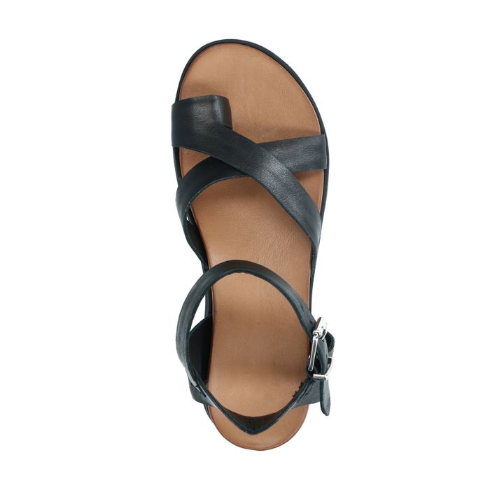 Sandales cuir à plateforme - noir