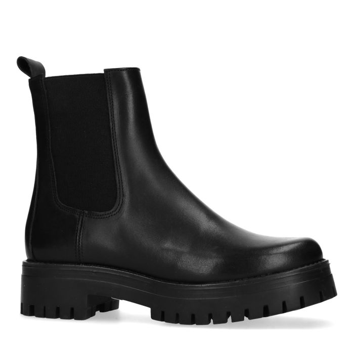 Chelsea boots basses en cuir - noir