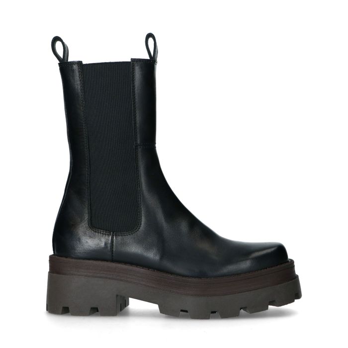 Chelsea boots en cuir avec semelle plateforme - noir