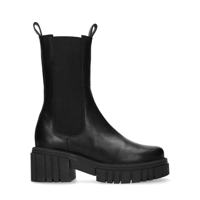 Chelsea boots en cuir avec semelle plateforme - noir