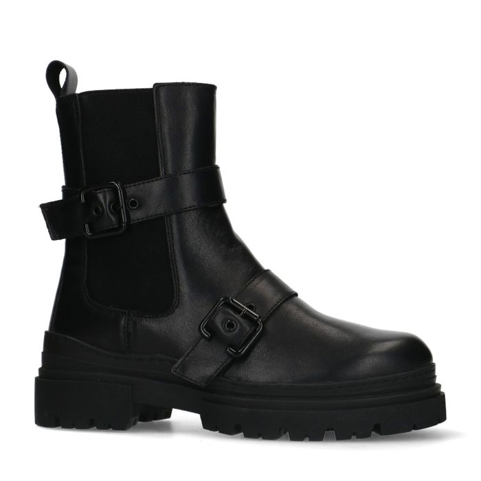 Chelsea boots en cuir avec boucles - noir