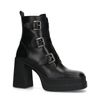 Bottines motardes en cuir avec plateau - noir