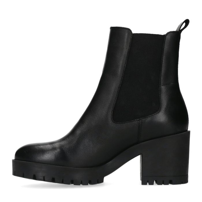 Chelsea boots courtes en cuir avec talon - noir