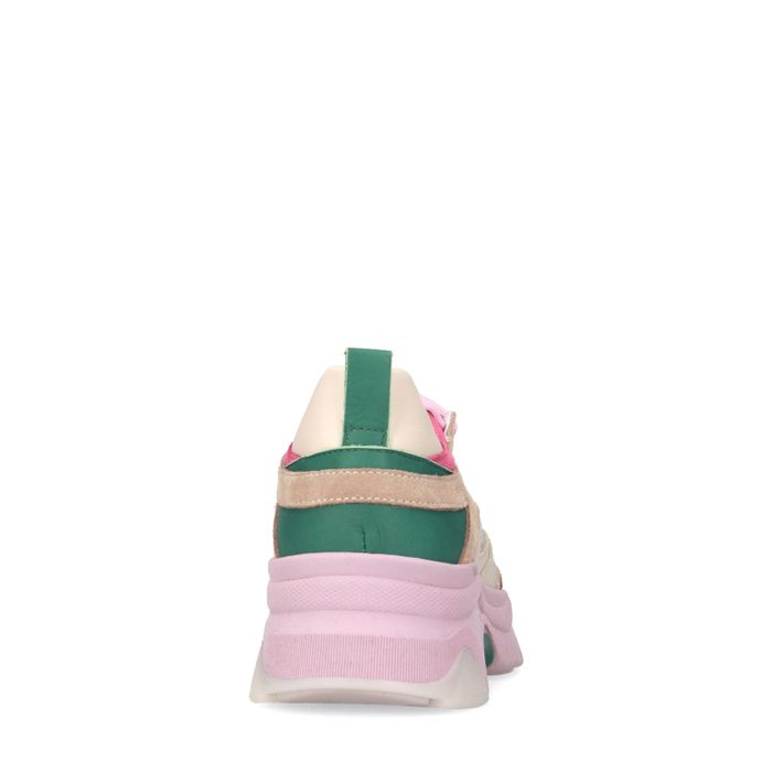 Baskets avec détails beiges et verts - rose