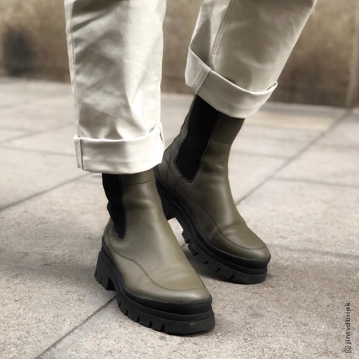 Chelsea boots synthétique avec grosse semelle - kaki