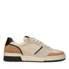 Lage beige leren sneakers met zwarte zool