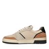 Lage beige leren sneakers met zwarte zool