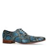 Blauwe leren veterschoenen met snakeskin
