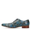 Blauwe leren veterschoenen met snakeskin