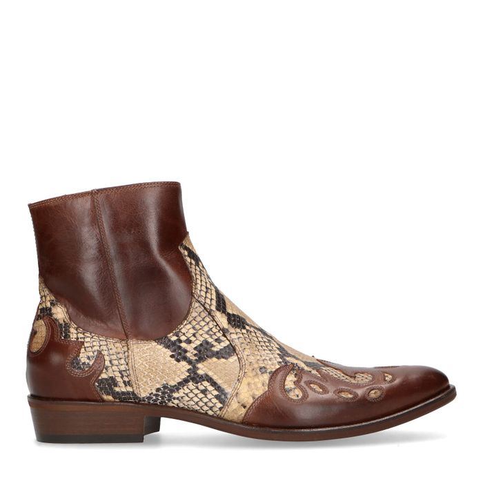 Bruine western boots met snakeskin print