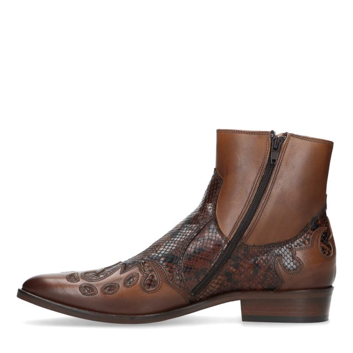 Cognac western boots met snakeskin