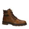 Cognac leren veterboots met imitatiebont