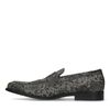 Zwarte leren penny loafers met pythonprint