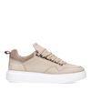 Taupe nubuck sneaker met witte zool