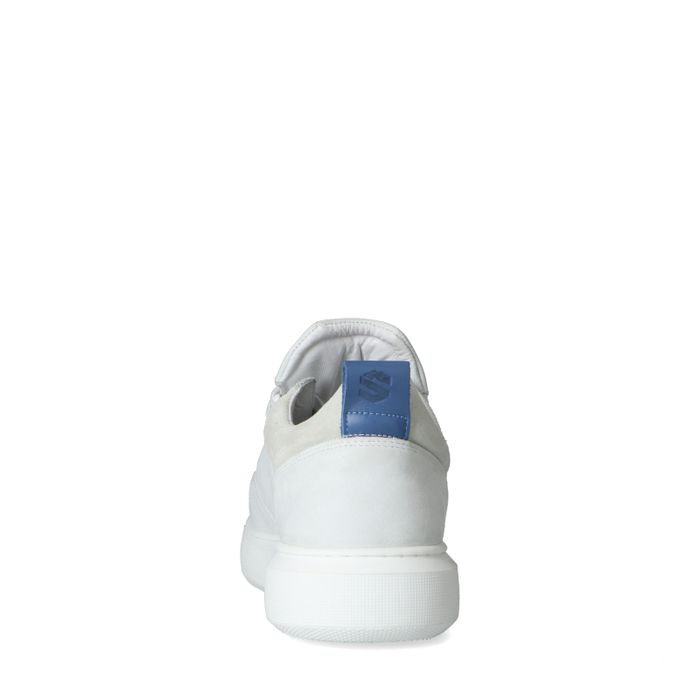 Witte nubuck sneakers met blauw detail