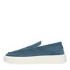 Blauwe suède loafers met witte zool