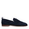 Donkerblauwe suède loafers met gevlochten detail