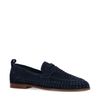 Donkerblauwe suède loafers met gevlochten detail