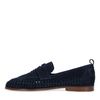 Donkerblauwe suède loafers met gevlochten detail