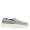 Zeegroene suède loafers met witte zool