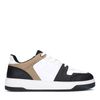 Schwarze Ledersneaker mit taupefarbenen Details