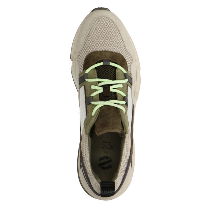 Offwhite Sneaker mit grünen Details