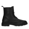 Schwarze Leder-Schnürboots mit Stick-Detail