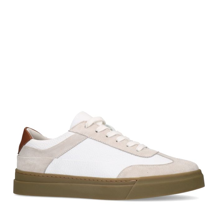 Weiße Sneaker mit beigefarbenen Veloursleder-Details
